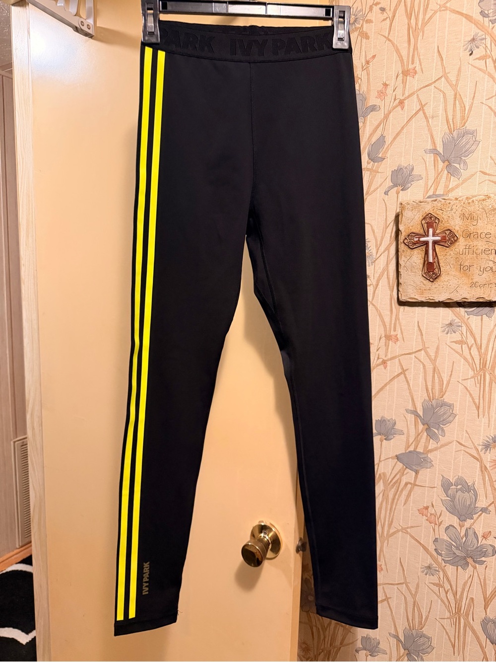 IVY PARK Adidas Black Leggings with Neon Yellow Side Stripes